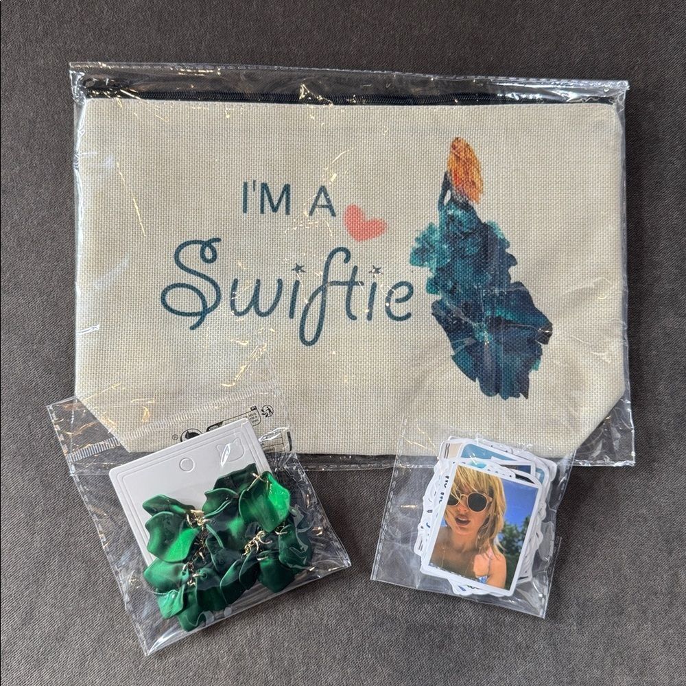 Swiftie Canvas Zip Pouch Taylor Swift Stickers and Earrings NEW